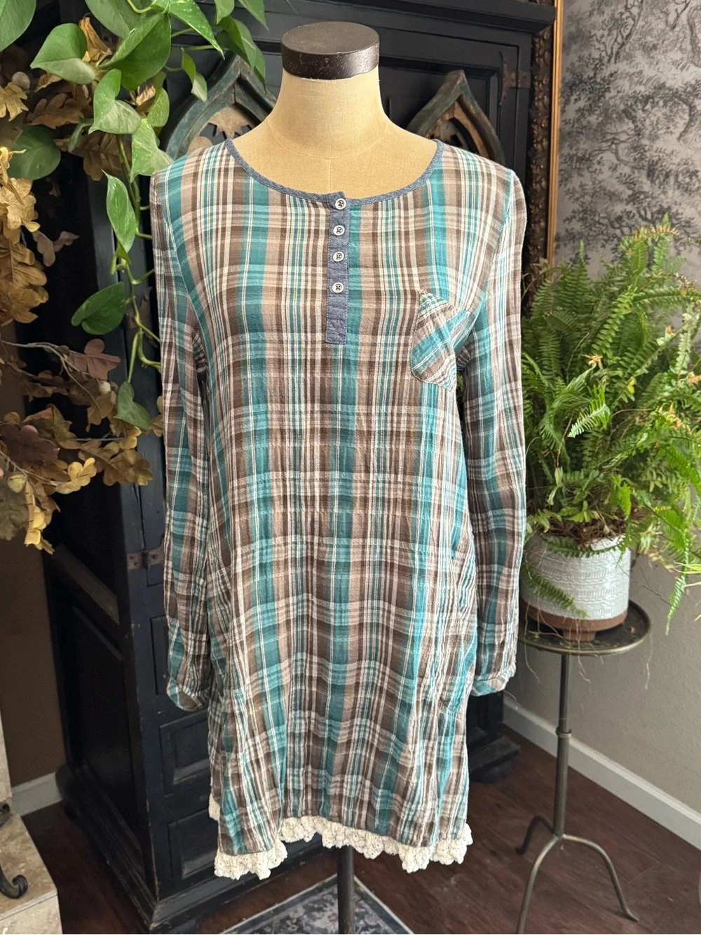 Altar’d State Plaid Cotton Tunic Dress Small Cottagecore Prairie Boho Whimsigoth